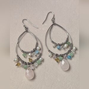 Artisan Gemstone Earrings - Rose Quartz Teardrop & Real Pearls - Spring Jewelry